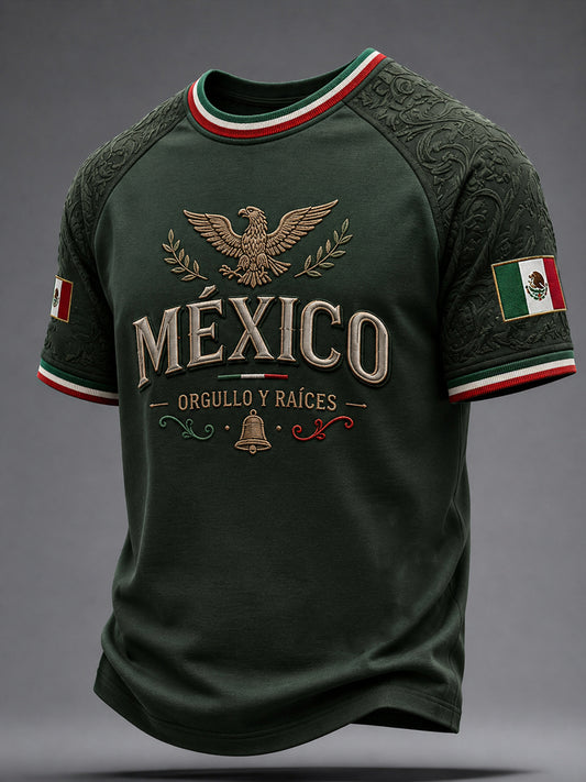 Camiseta casual de manga corta con estampado del Día de la Independencia de México para hombre