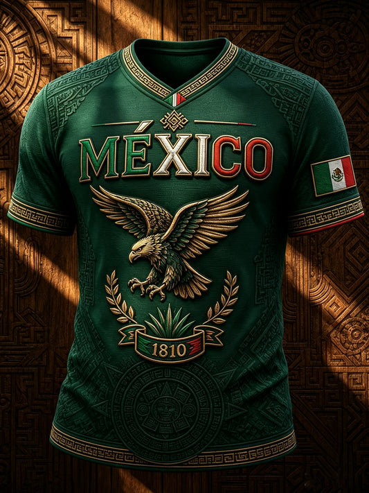 Camiseta casual de manga corta con estampado del Día de la Independencia de México para hombre
