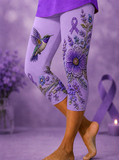 Polainas recortadas de la conciencia de Alzheimer de la impresión floral y del colibrí de las mujeres