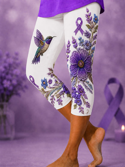 Polainas recortadas de la conciencia de Alzheimer de la impresión floral y del colibrí de las mujeres