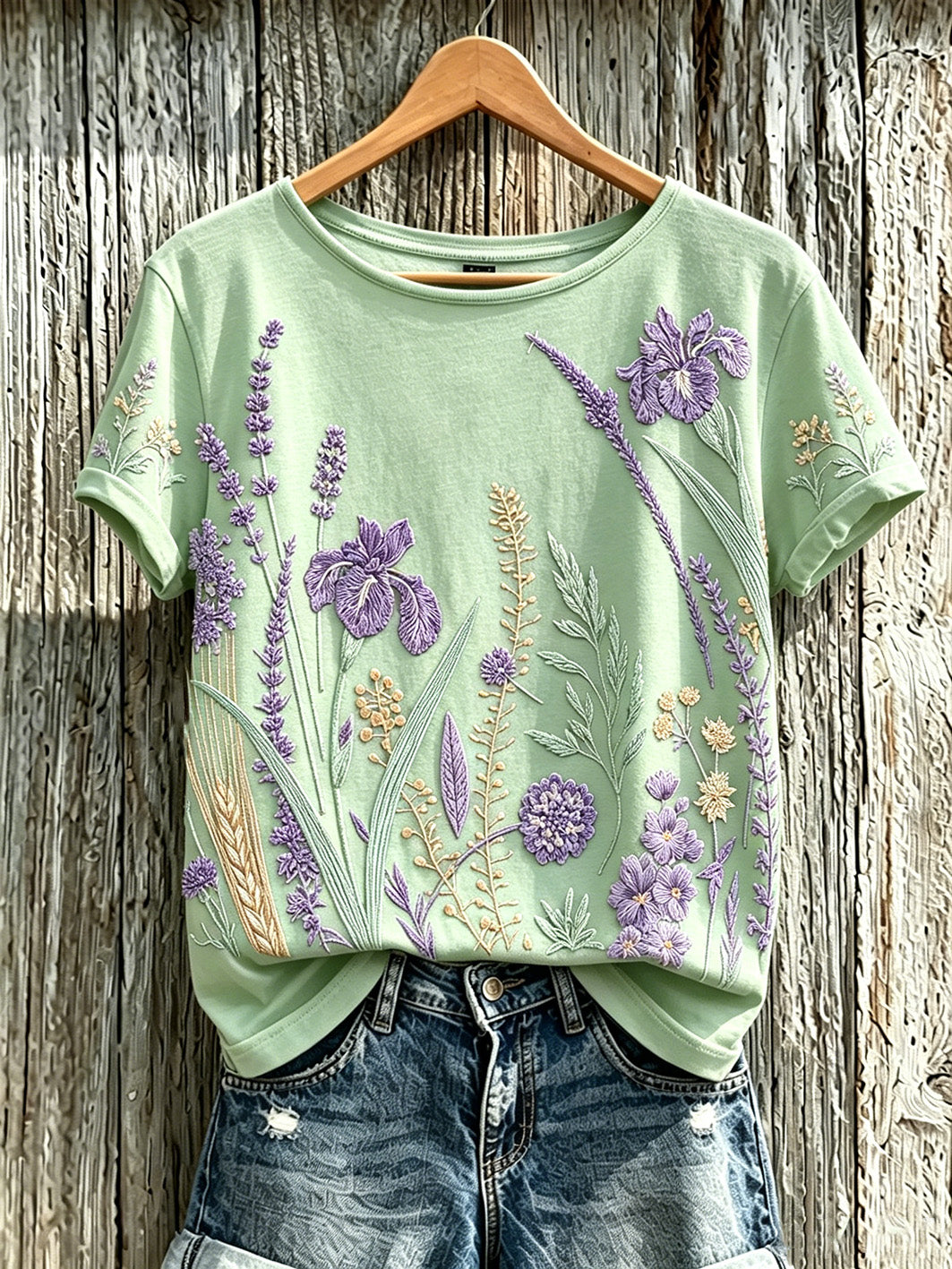 El patrón púrpura de la flor de la planta de las mujeres imprimió la camiseta ocasional