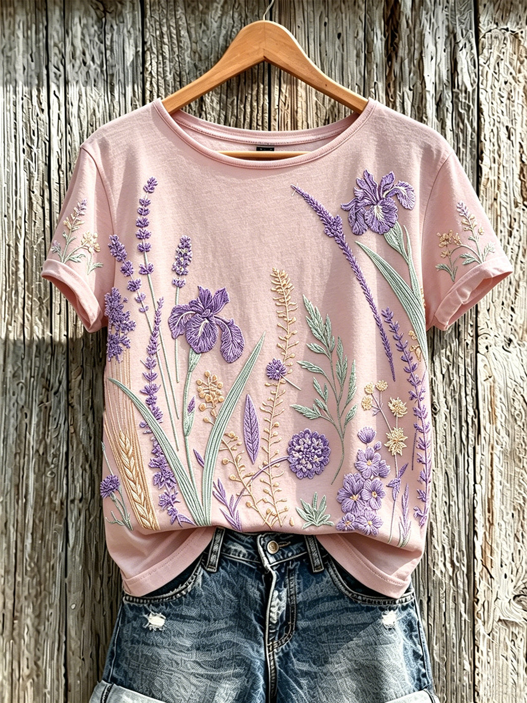 El patrón púrpura de la flor de la planta de las mujeres imprimió la camiseta ocasional