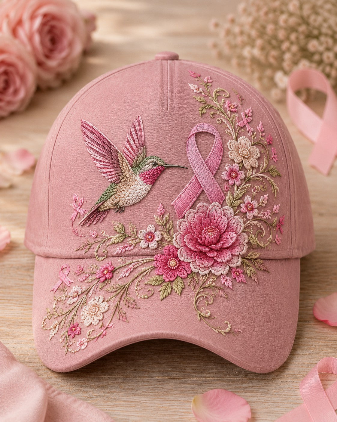 Sombrero floral rosado de la conciencia del cáncer de pecho
