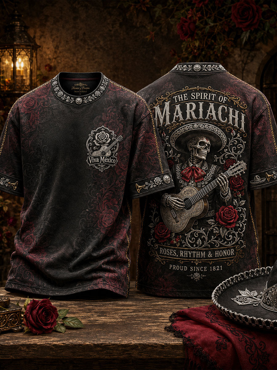 Camiseta estampada con diseño mexicano para amantes de la música mariachi masculina