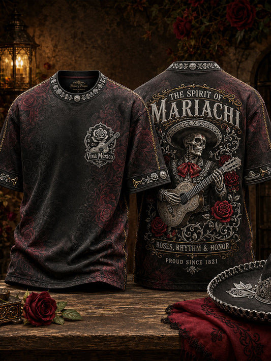 Camiseta estampada con diseño mexicano para amantes de la música mariachi masculina