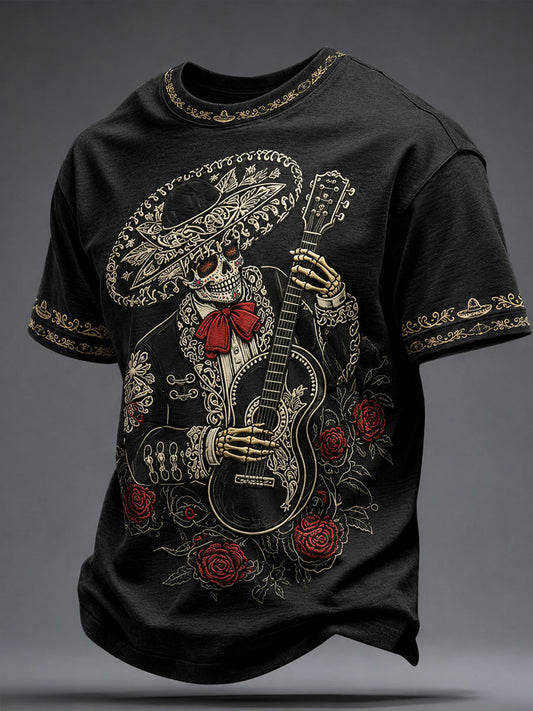 Camiseta estampada con diseño mexicano para amantes de la música mariachi masculina