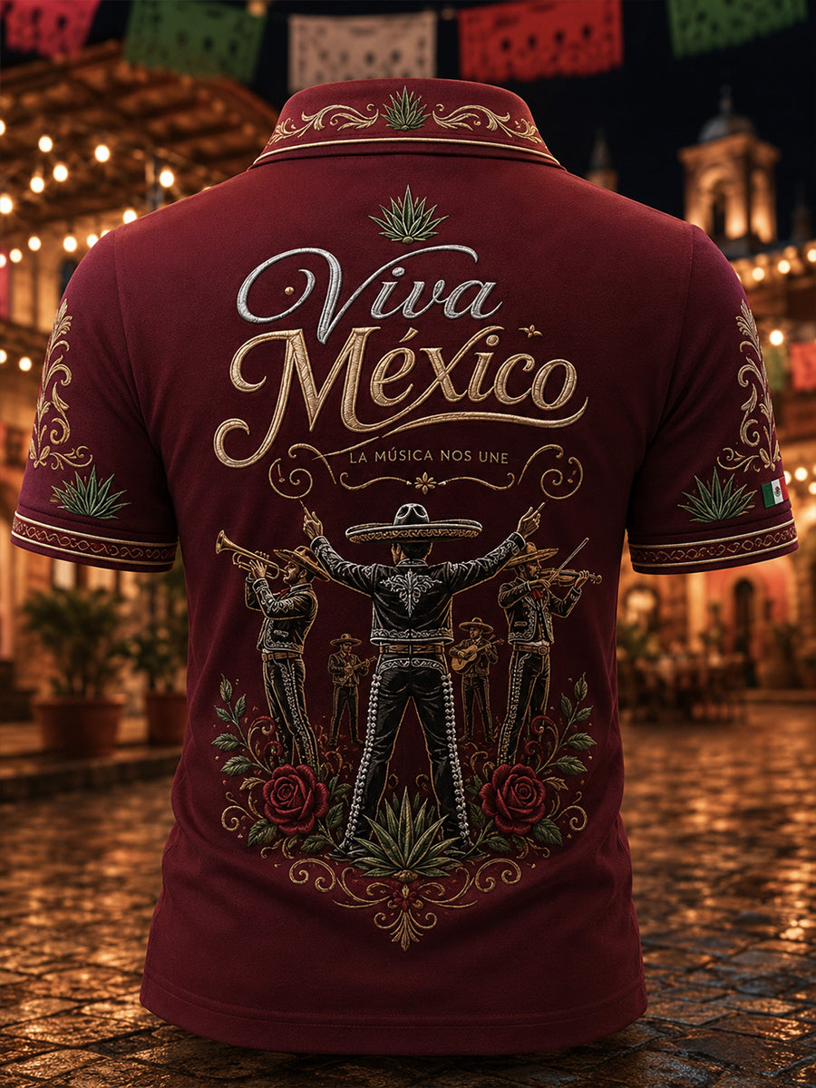Polo con estampado artístico del espíritu mariachi del Día de la Independencia de México para hombre