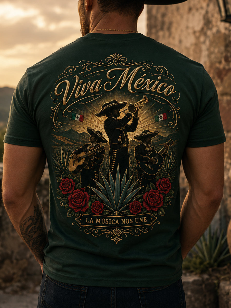 Camiseta con estampado artístico para hombre, inspirada en el espíritu mariachi del Día de la Independencia de México