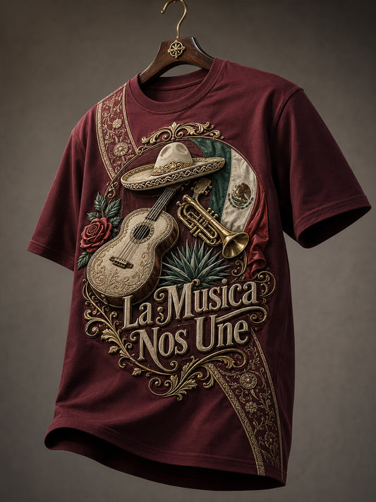 Camiseta con estampado artístico para hombre, inspirada en el espíritu mariachi del Día de la Independencia de México