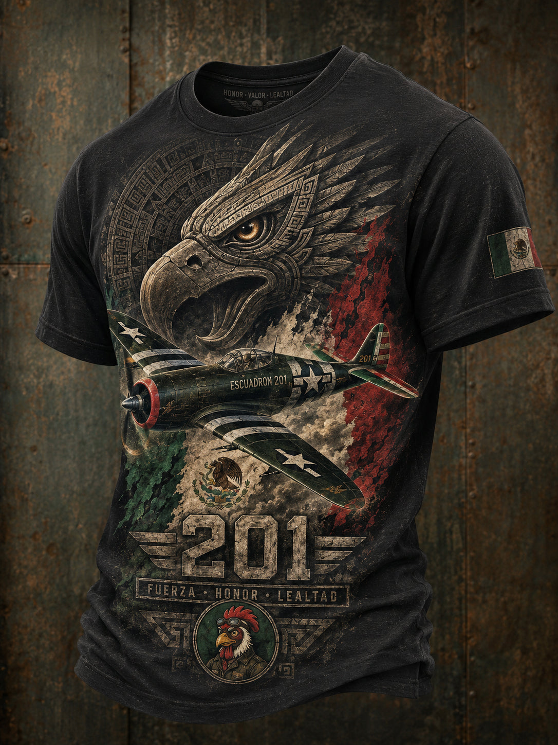 Camiseta de la impresión patriótica del arte del veterano mexicano de los hombres