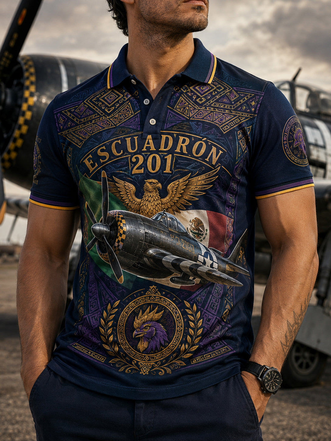 Camisa polo con estampado artístico patriótico para veteranos mexicanos