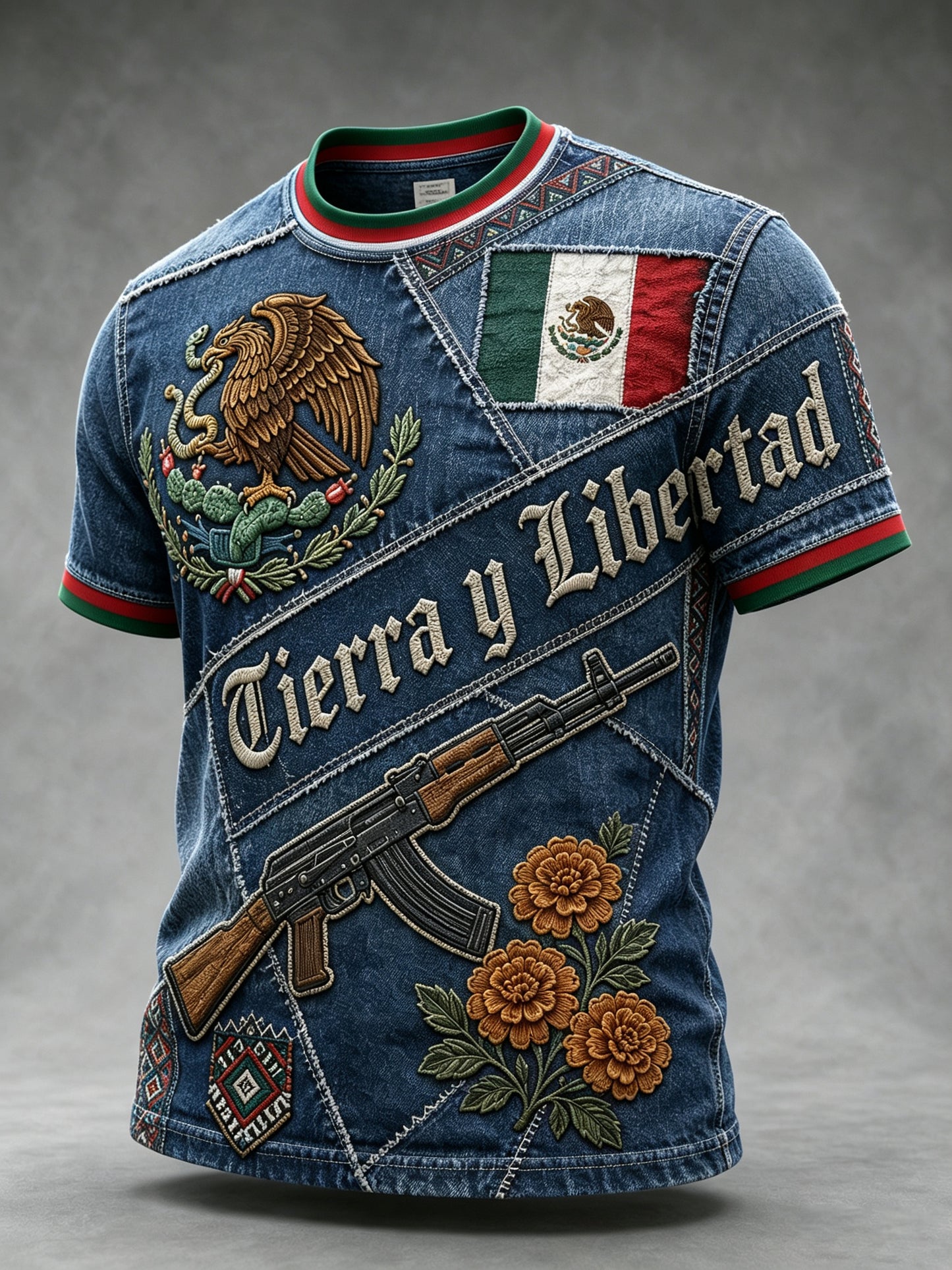 Camiseta gráfica de los hombres con impresión conmemorativa del arte del veterano mexicano