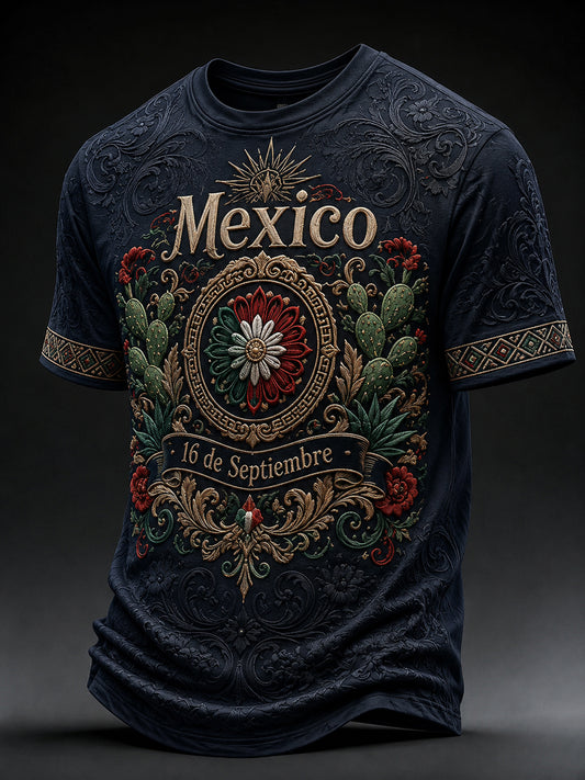 Camiseta casual de manga corta con estampado del Día de la Independencia de México para hombre