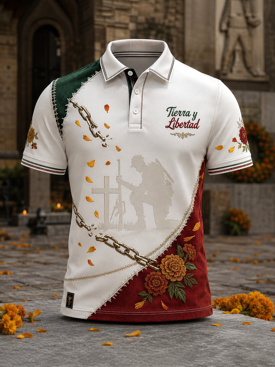 Polo estampado con diseño del Memorial de Veteranos Mexicanos para hombre