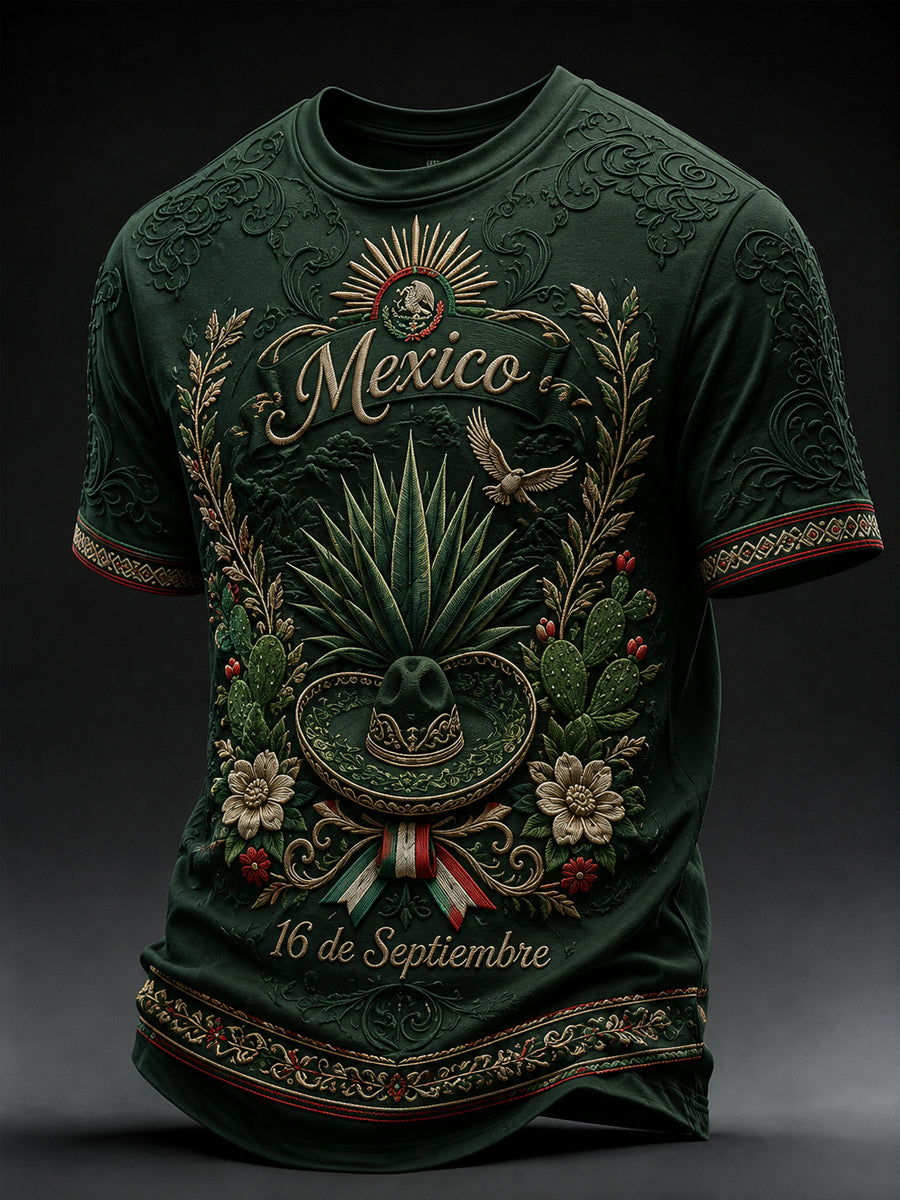 Camiseta casual de manga corta con estampado del Día de la Independencia de México para hombre