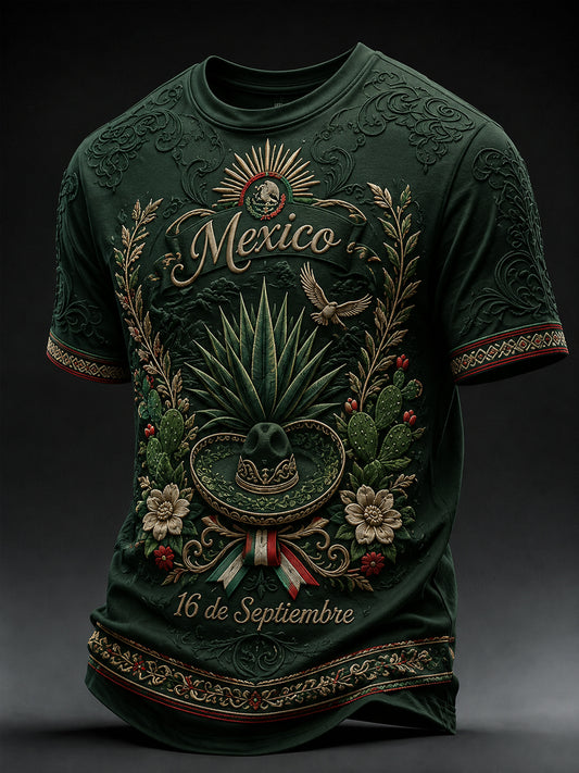 Camiseta casual de manga corta con estampado del Día de la Independencia de México para hombre