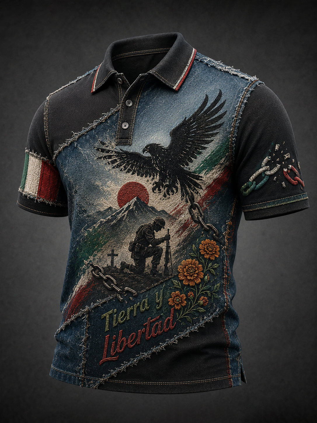 Polo estampado con diseño del Memorial de Veteranos Mexicanos para hombre