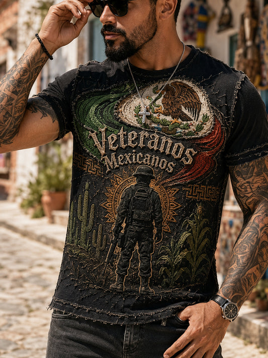 Camiseta con estampado artístico patriótico para hombres, veterano mexicano