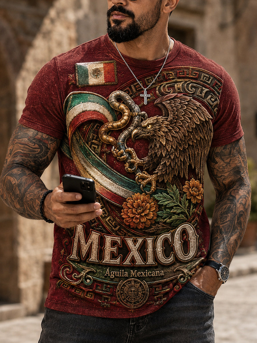 Camiseta con estampado artístico patriótico del Día de la Independencia de México para hombre
