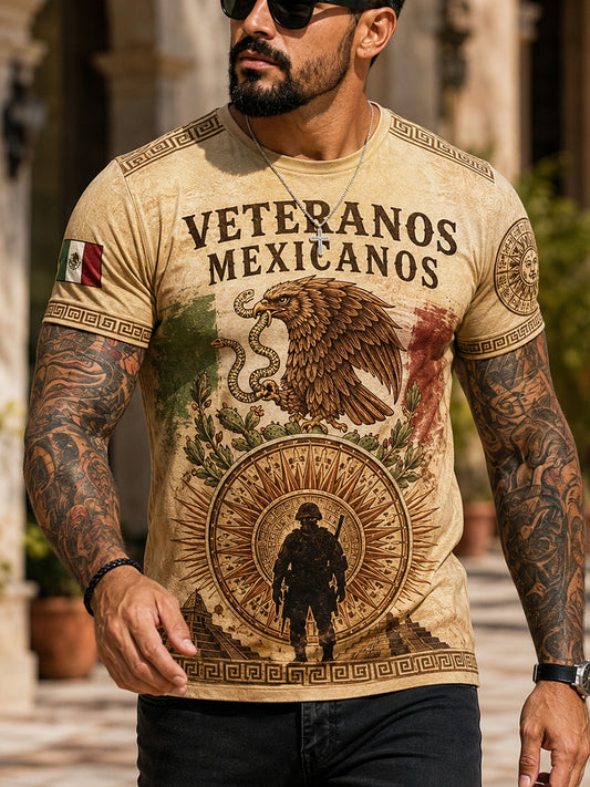 Camiseta con estampado artístico patriótico para hombres, veterano mexicano
