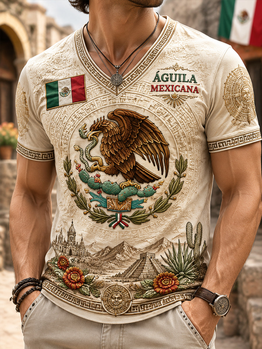 Camiseta con estampado artístico patriótico del Día de la Independencia de México para hombre