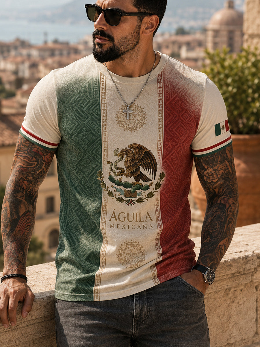 Camiseta con estampado artístico patriótico del Día de la Independencia de México para hombre
