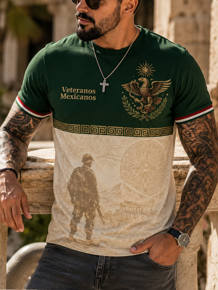 Camiseta con estampado artístico patriótico para hombres, veterano mexicano