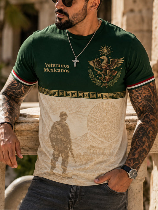 Camiseta con estampado artístico patriótico para hombres, veterano mexicano