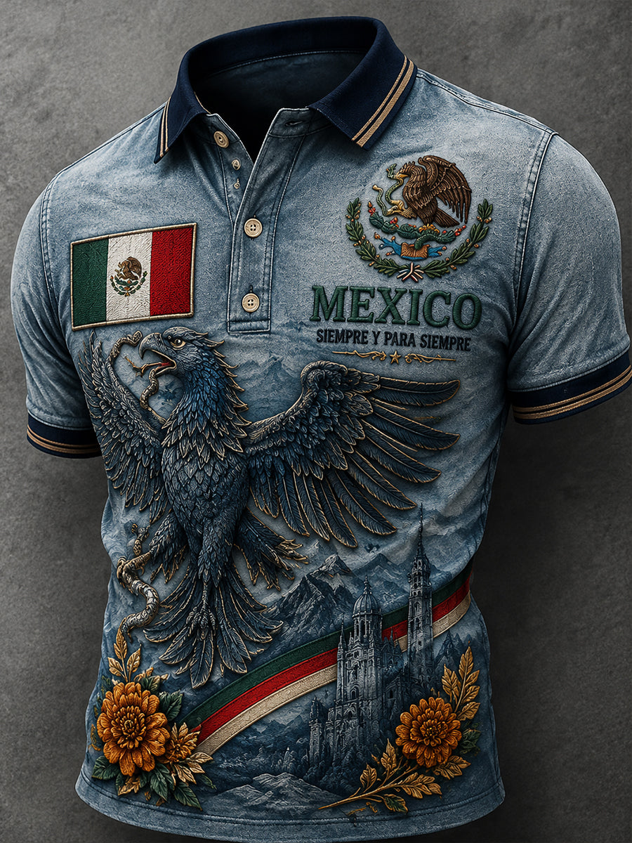 Polo patriótico de la impresión del arte del día de la independencia mexicano de los hombres