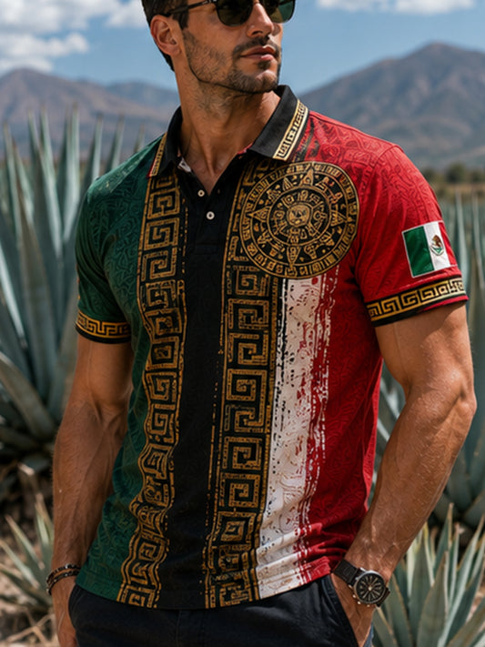 Polo con estampado artístico conmemorativo del Día de la Independencia de México para hombre