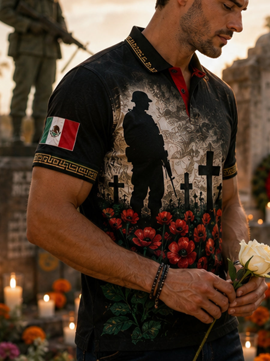 Polo conmemorativo de la impresión del arte del Día de la Independencia de México para hombres