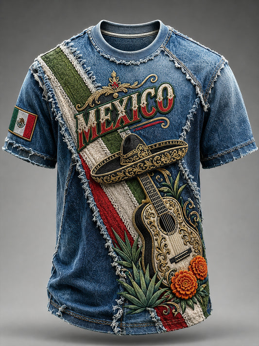 Camiseta con estampado artístico conmemorativo del Día de la Independencia de México para hombre