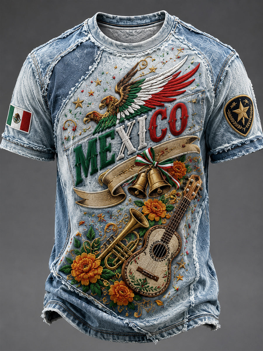 Camiseta con estampado artístico conmemorativo del Día de la Independencia de México para hombre