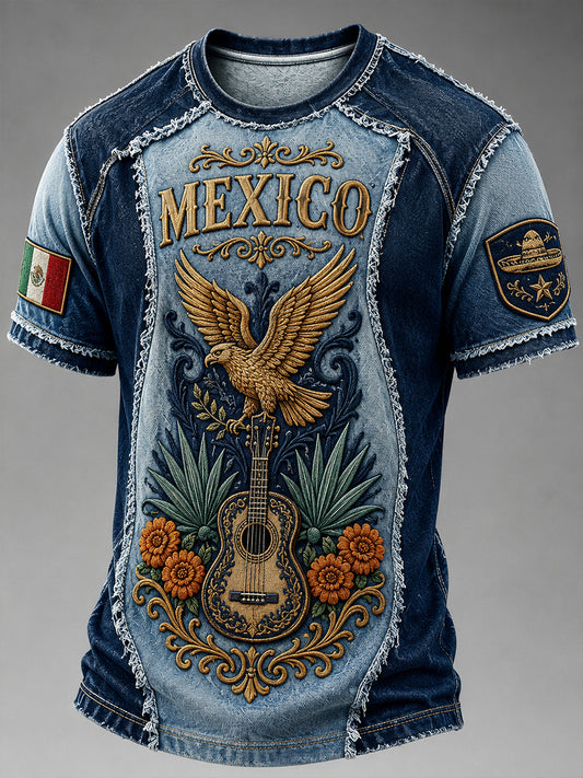 Camiseta con estampado de arte conmemorativo del Día de la Independencia de México para hombre