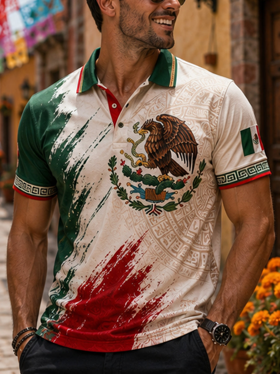 Polo con estampado artístico conmemorativo del Día de la Independencia de México para hombre