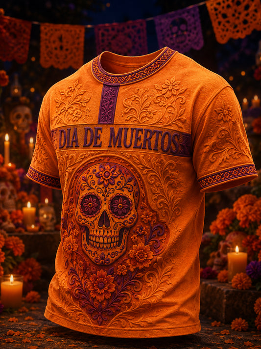 Camiseta mexicana de la impresión del arte del festival del día muerto de los hombres
