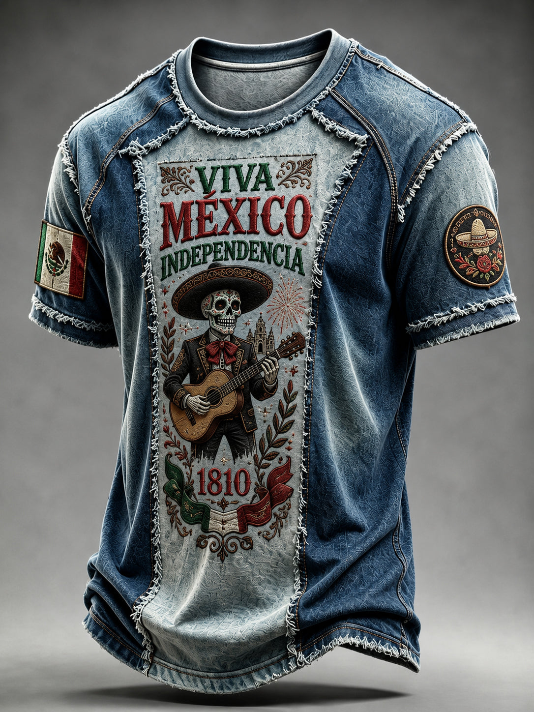 Camiseta temática mexicana de la impresión del arte del día de la independencia de los hombres