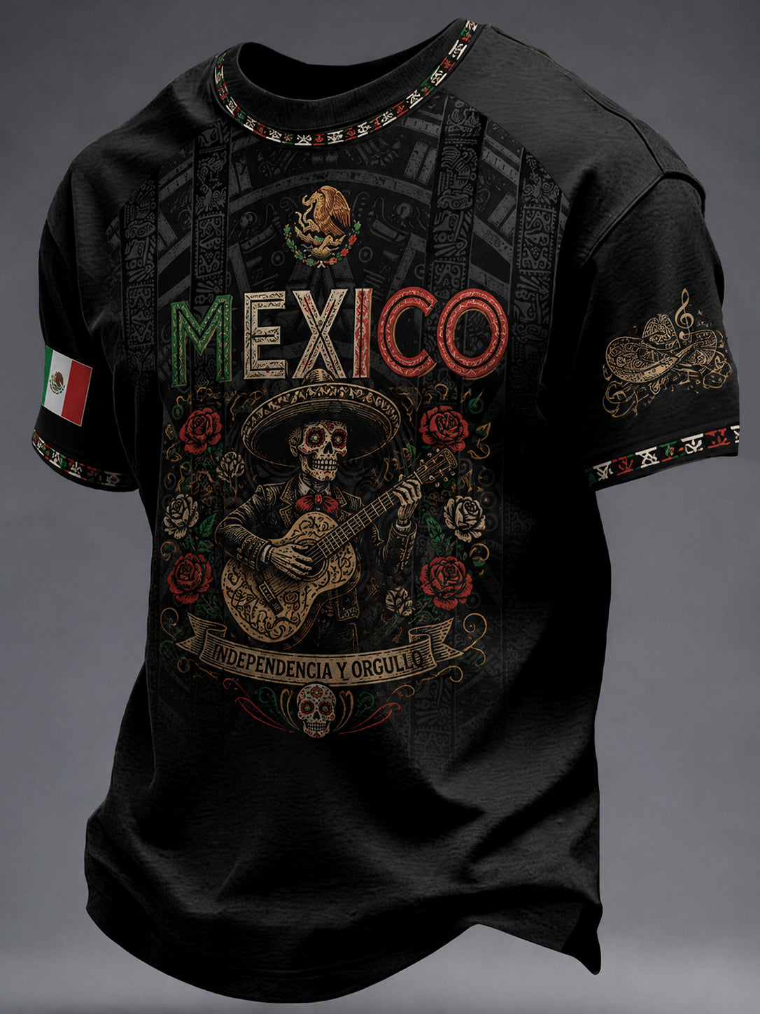Camiseta con estampado artístico temático del Día de la Independencia de México para hombre