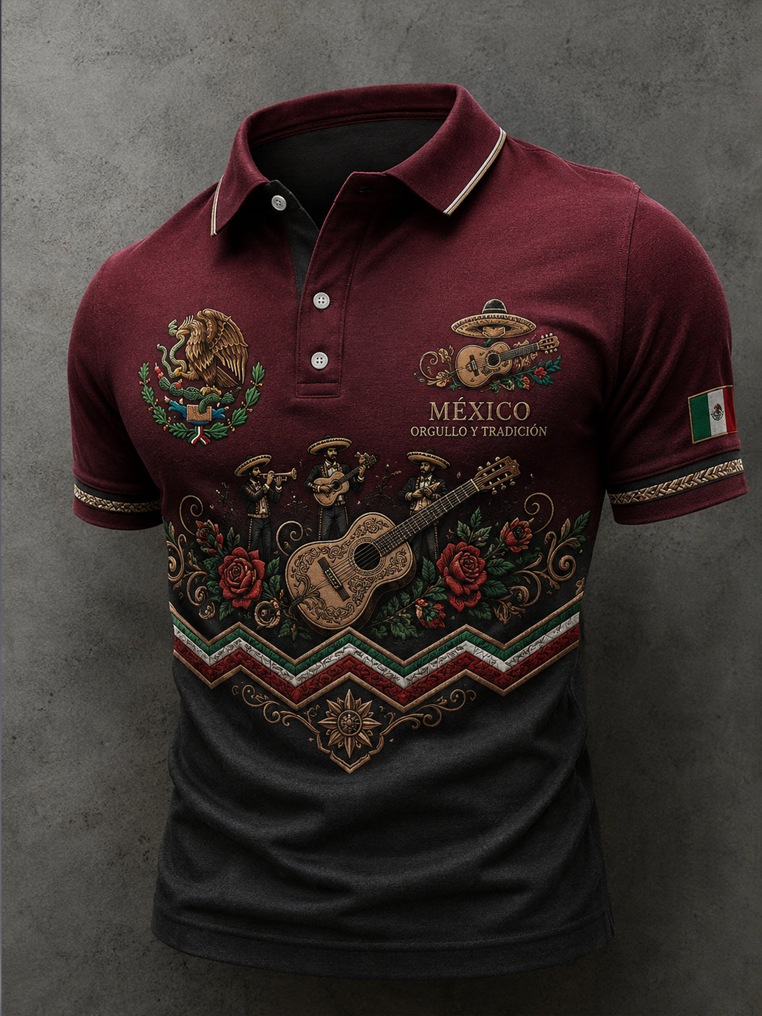 Polo temático del día de la independencia mexicano de los hombres con la impresión artística