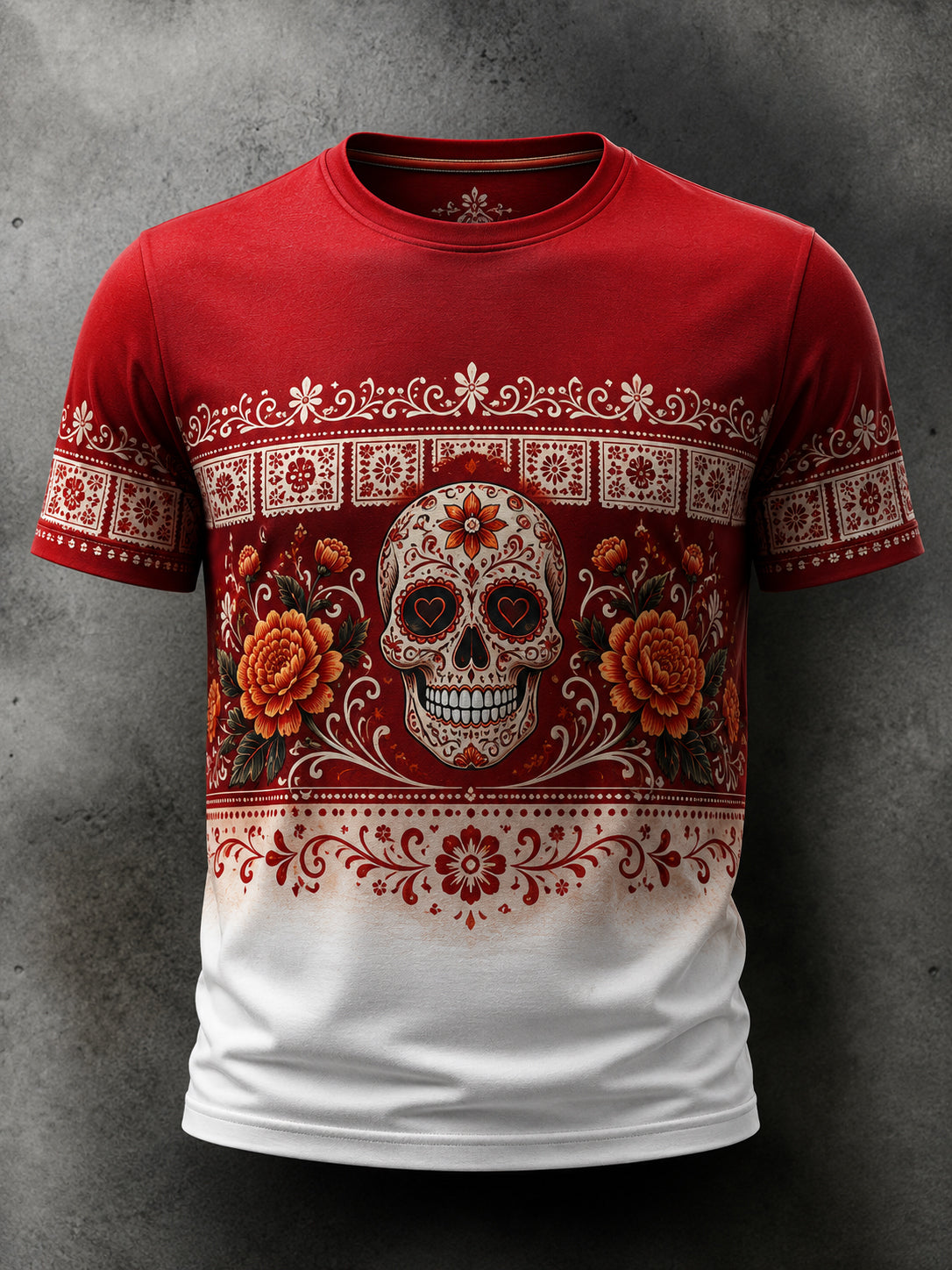 Camiseta de hombre con estampado artístico conmemorativo del Día de los Muertos mexicano