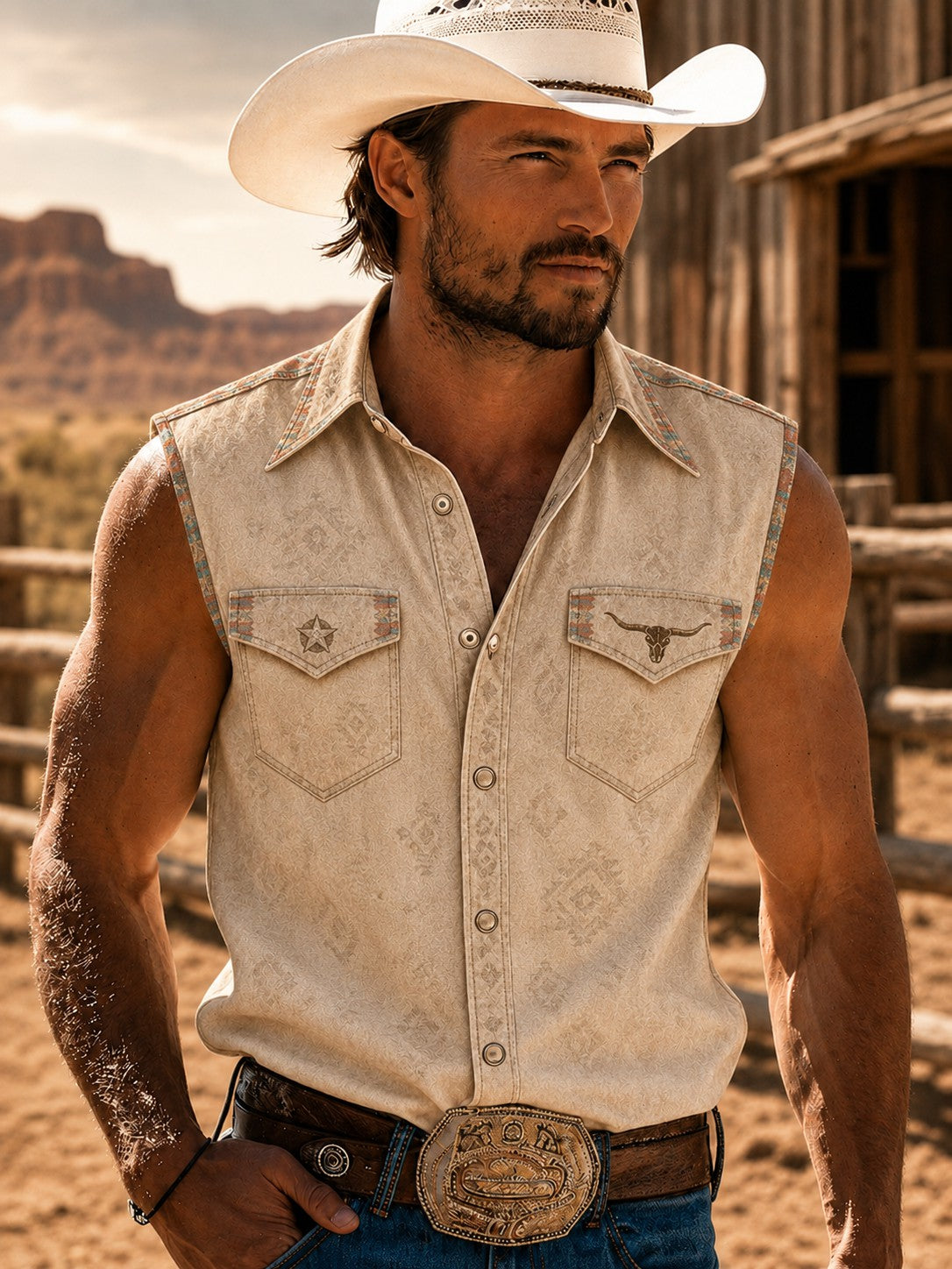 Camisa sin mangas con estampado vaquero para hombre