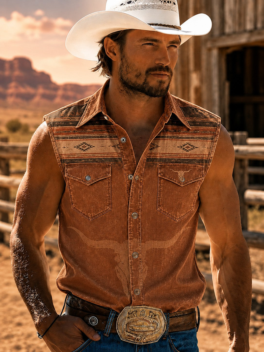 Camisa sin mangas con estampado vaquero para hombre