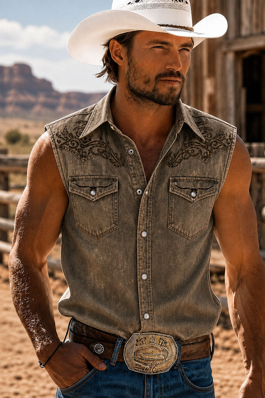 Camisa sin mangas con estampado vaquero para hombre