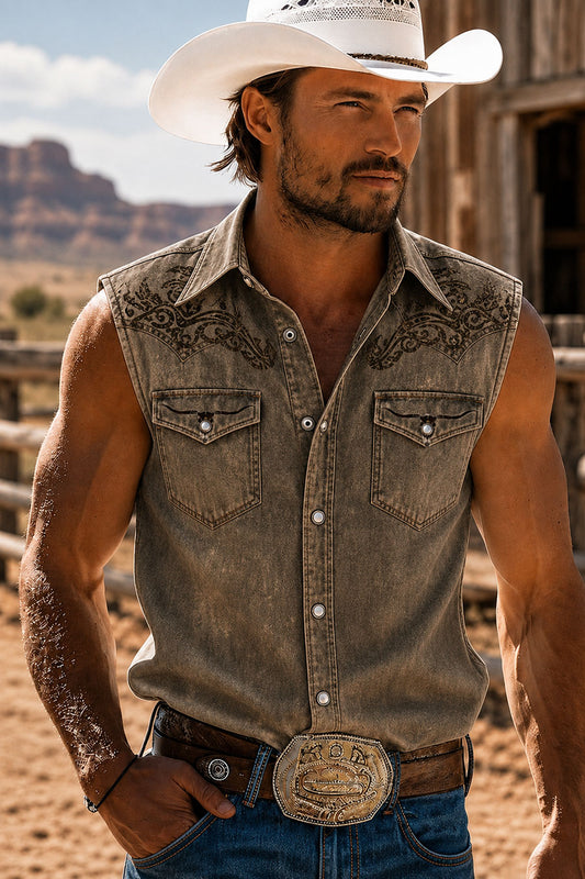 Camisa sin mangas con estampado vaquero para hombre