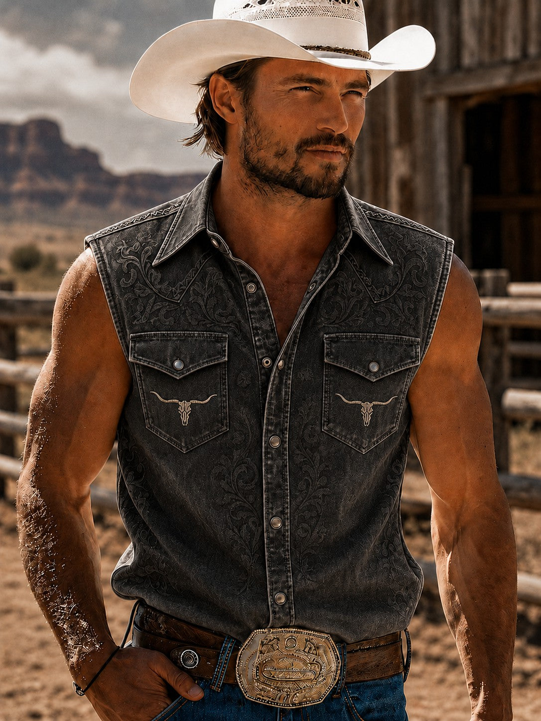 Camisa sin mangas con estampado vaquero para hombre