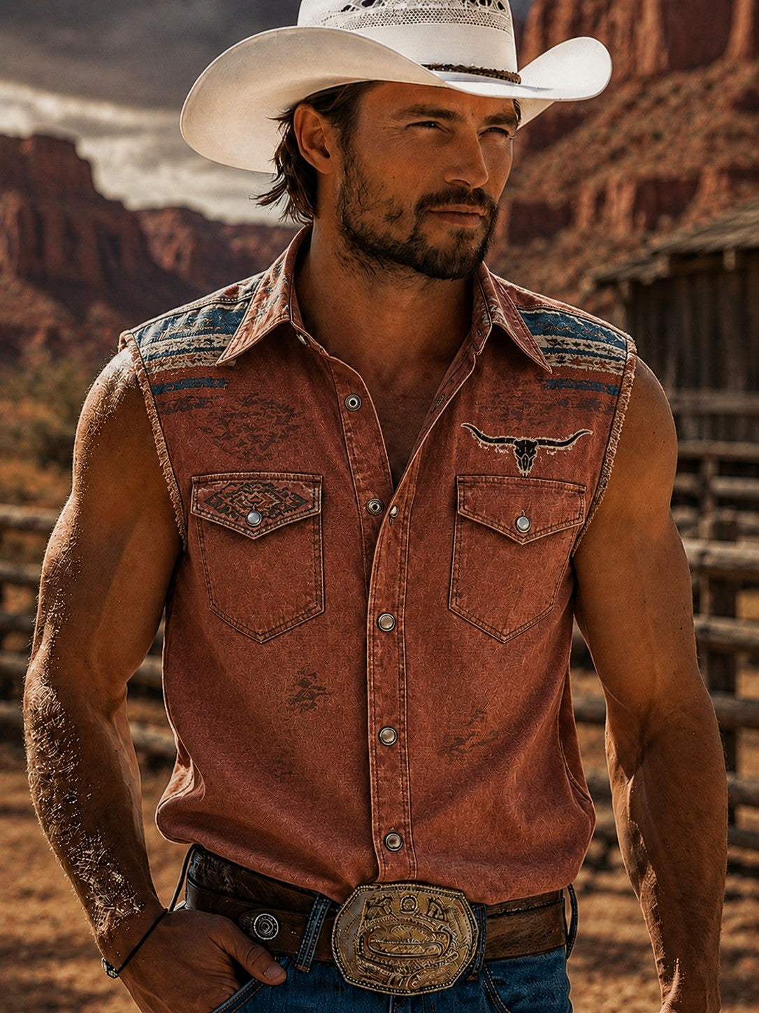 Camisa sin mangas con estampado vaquero para hombre