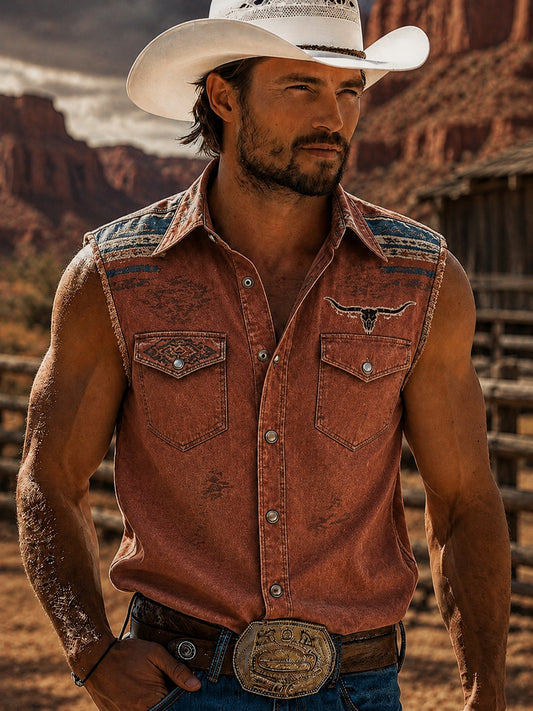 Camisa sin mangas con estampado vaquero para hombre