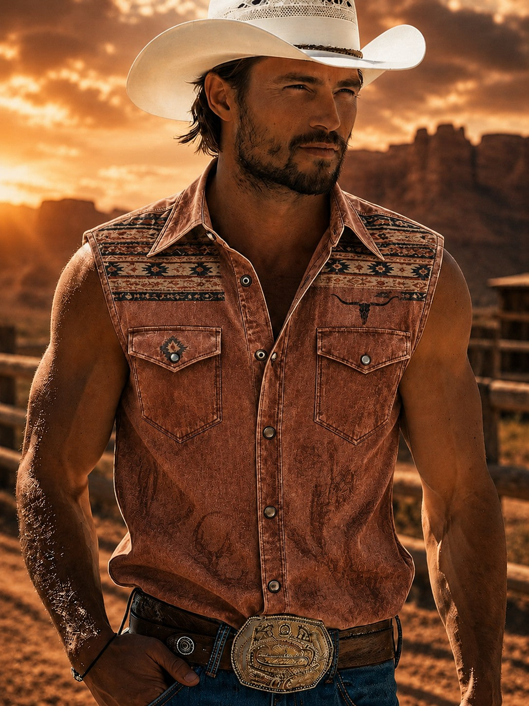 Camisa sin mangas con estampado vaquero para hombre