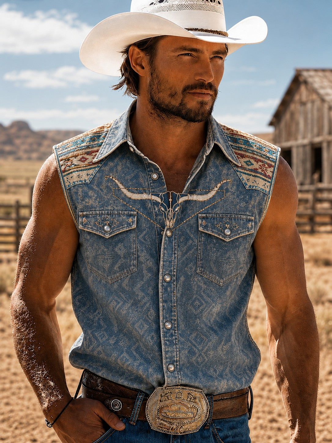 Camisa sin mangas con estampado vaquero para hombre