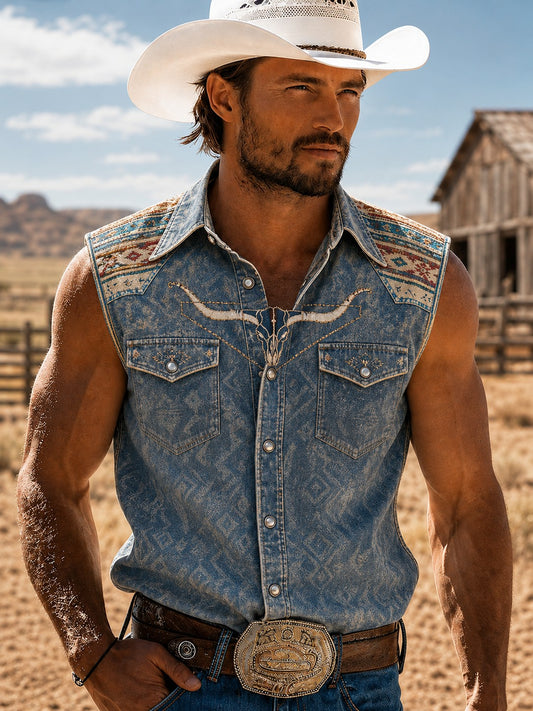 Camisa sin mangas con estampado vaquero para hombre
